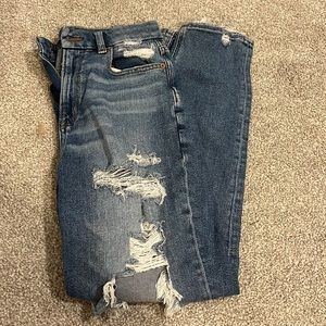 Ripped, curvy mom jeans, size 0, American Eagle